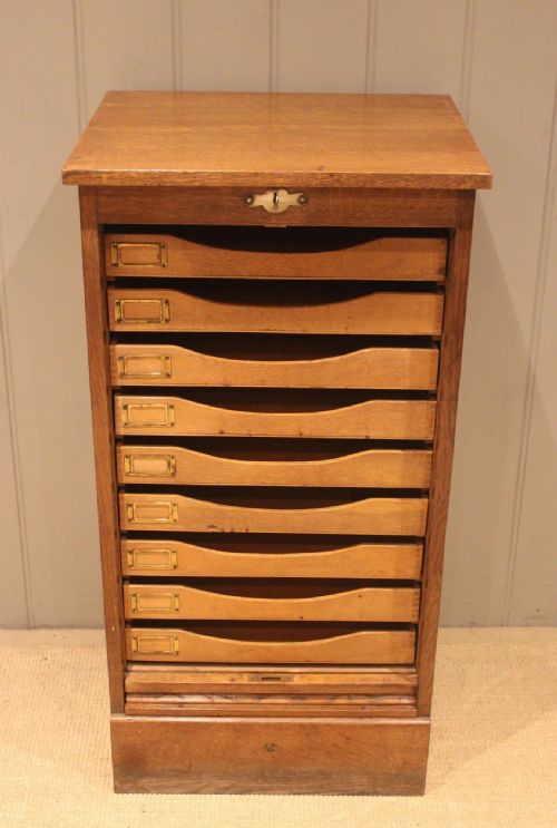 Single Oak Tambour Front Filing Cabinet