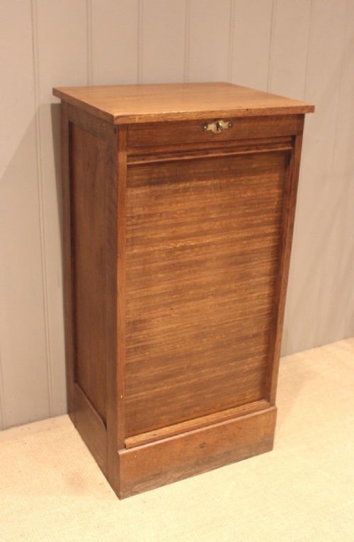 fig 1. Single Oak Tambour Front Filing Cabinet