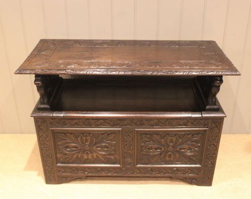 fig 1. Late Victorian Carved Oak Monks Bench