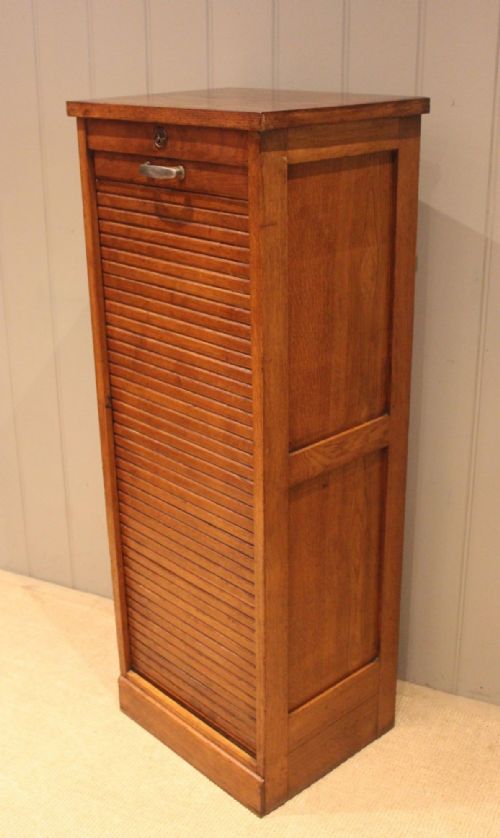 French Single Oak Tambour Front Filing Cabinet

