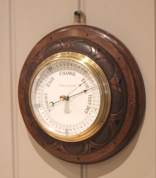 Circular Oak Aneroid Barometer