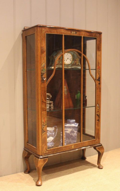 Walnut Chinoiserie Display Cabinet
