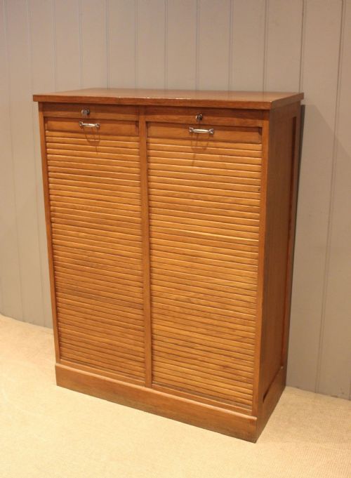French Oak Double Tambour Front Filing Cabinet