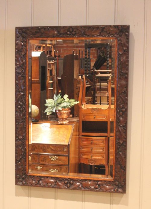 Mid Victorian Carved Oak Wall Mirror