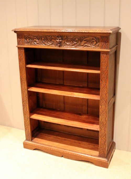 fig 1. Substantial Carved Oak Green Man Open Bookcase