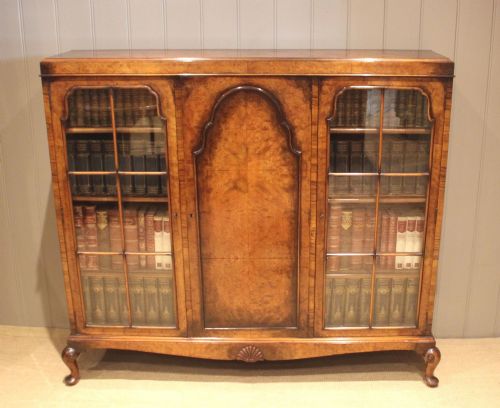 Walnut Queen Anne Style Cabinet Bookcase
