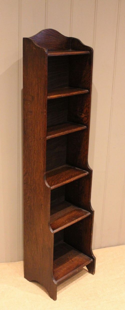 fig 1. Tall Narrow Oak Open Waterfall Bookcase