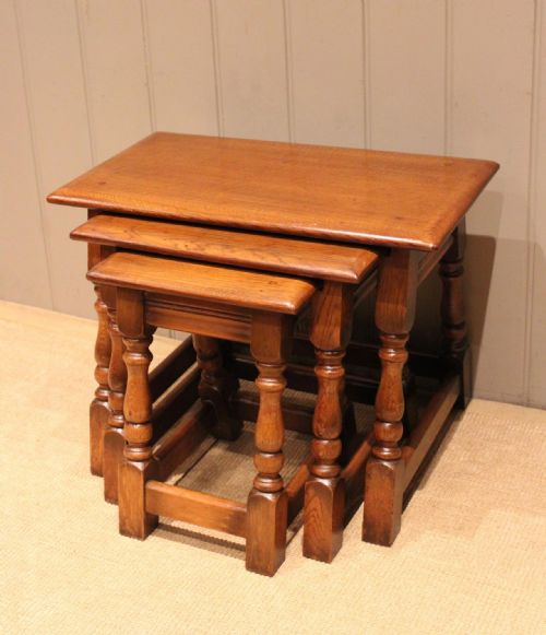 Solid Oak Nest of Three Tables