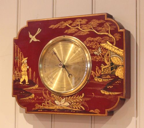 SUBSTANTIAL MAROON CHINOISERIE ANEROID BAROMETER - ADDITIONAL PHOTO 1