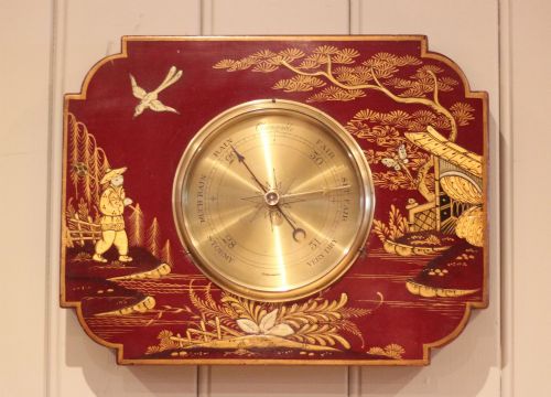 SUBSTANTIAL MAROON CHINOISERIE ANEROID BAROMETER - ADDITIONAL PHOTO 2