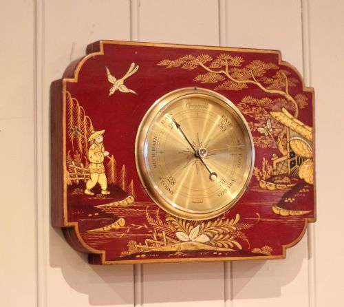 SUBSTANTIAL MAROON CHINOISERIE ANEROID BAROMETER - ADDITIONAL PHOTO 3