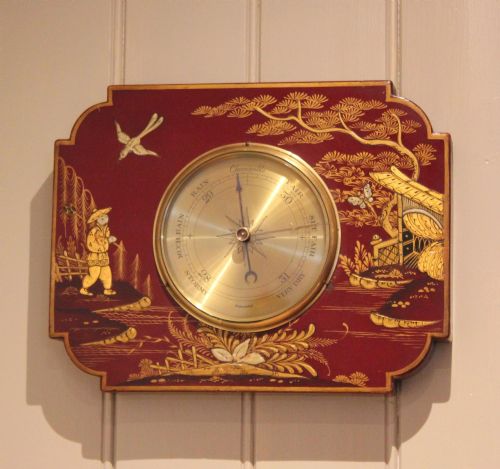 SUBSTANTIAL MAROON CHINOISERIE ANEROID BAROMETER - ADDITIONAL PHOTO 5
