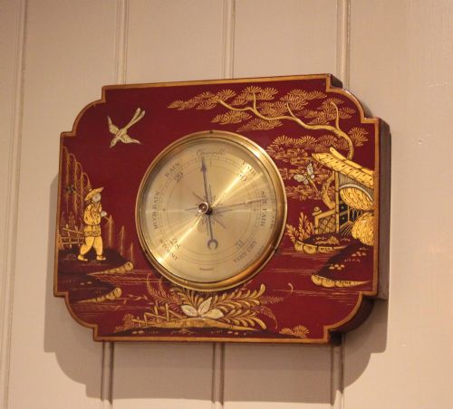 SUBSTANTIAL MAROON CHINOISERIE ANEROID BAROMETER - ADDITIONAL PHOTO 7