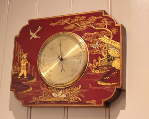 SUBSTANTIAL MAROON CHINOISERIE ANEROID BAROMETER - ADDITIONAL PHOTO 9