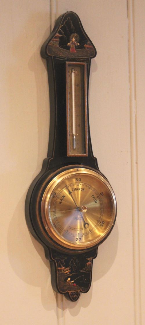 Black Chinoiserie Banjo Barometer