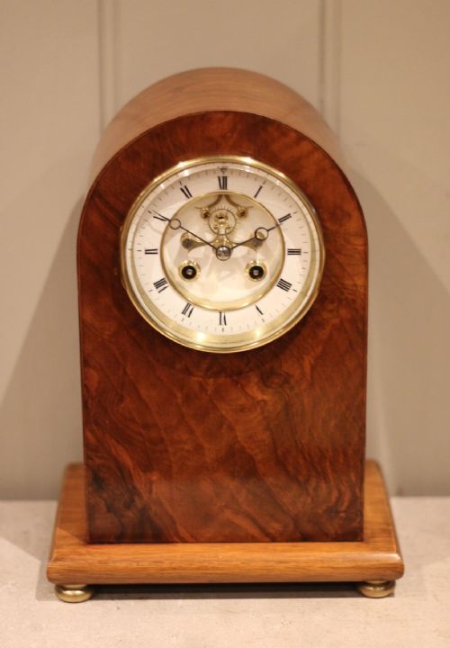 Walnut Arch Top Visible Escapement Mantel Clock