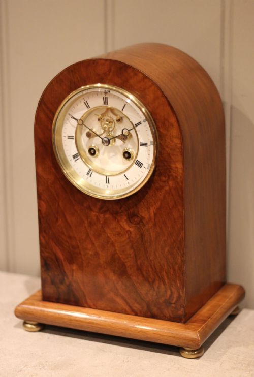 fig 1. Walnut Arch Top Visible Escapement Mantel Clock