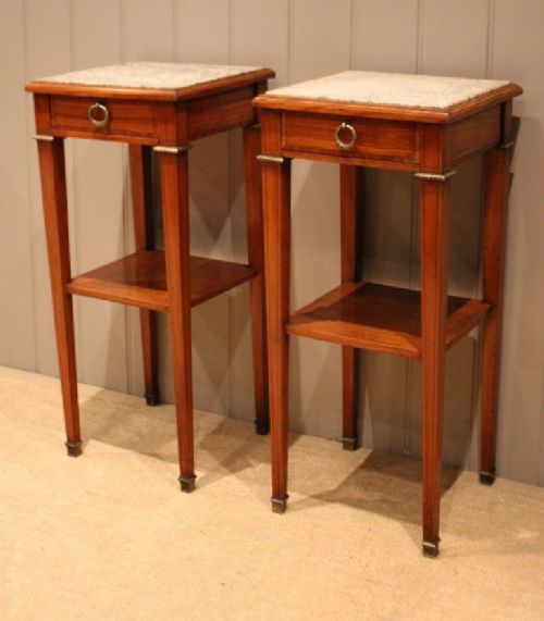 Pair Of French Satinwood Marble Top Night Stands
