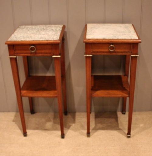 fig 1. Pair Of French Satinwood Marble Top Night Stands
