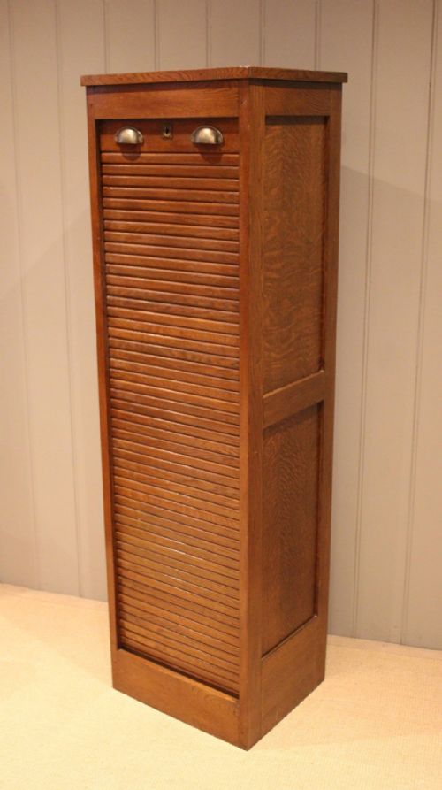 French Oak Tambour Front Filing Cabinet
