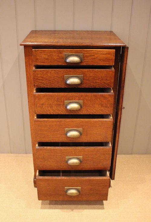fig 1. Edwardian Oak Wellington Style Chest Of Drawers