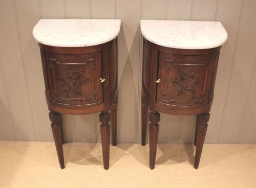 Unusual Pair of French Demi Lune Bedside Cabinets