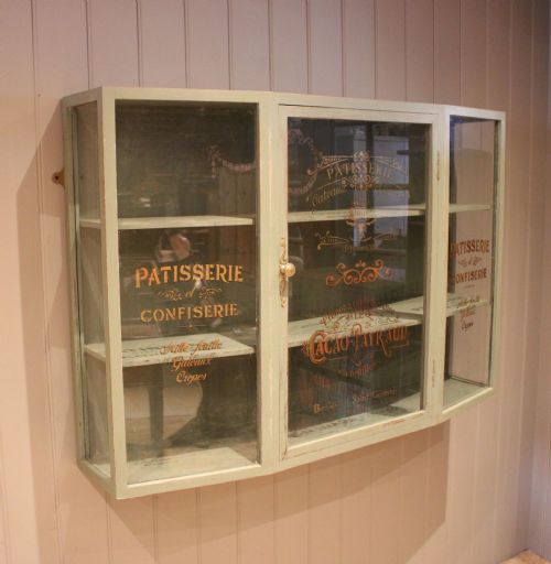French Painted Sign Written Wall Cabinet