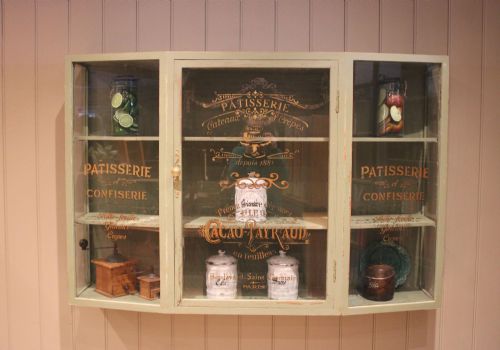 fig 1. French Painted Sign Written Wall Cabinet