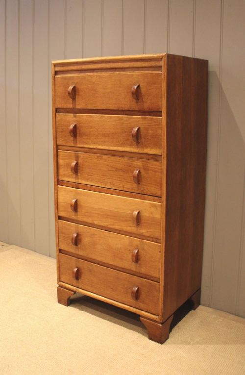 Tall Narrow Golden Oak Heals Style Chest of Drawers