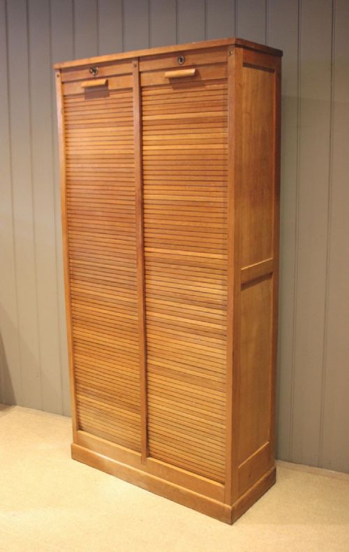 French Oak Double Tambour Front Filing Cabinet
