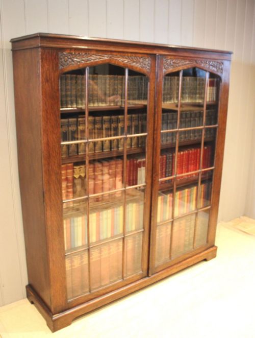 Large Edwardian Solid Oak Two Door Bookcase