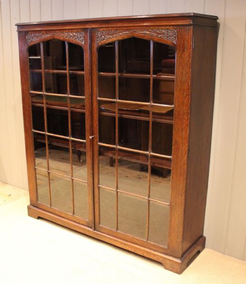 fig 1. Large Edwardian Solid Oak Two Door Bookcase