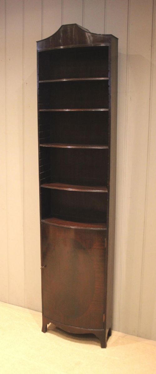 fig 1. Tall Narrow Mahogany Bow Front Open Bookcase