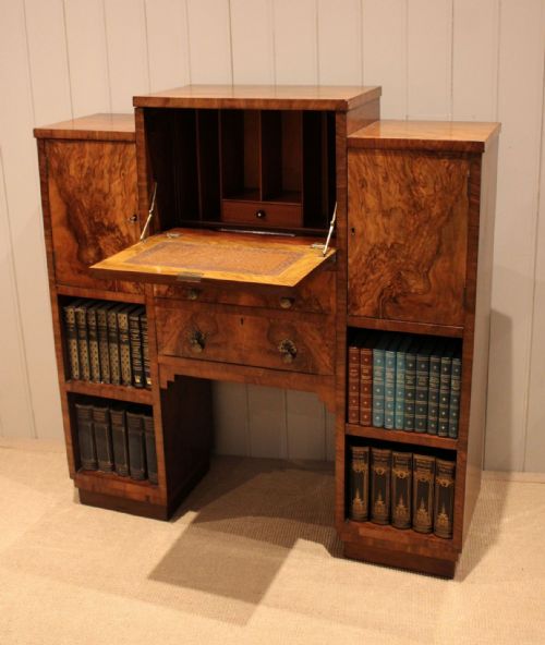 Art Deco Figure Walnut Bureau Cabinet
