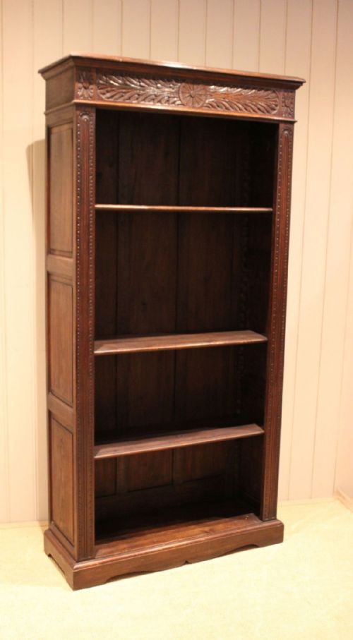 Large Solid Carved Oak Open Bookcase