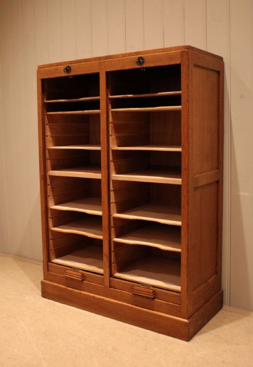 fig 1. French Art Deco Oak Double Tambour Front Filing Cabinet
