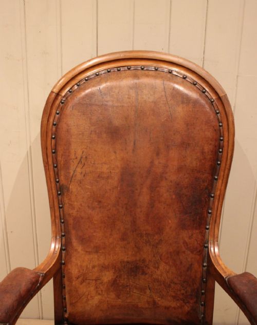 FRENCH WALNUT BALLOON BACK LEATHER CHAIR - ADDITIONAL PHOTO 3