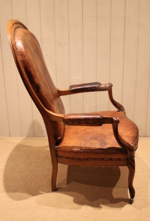 FRENCH WALNUT BALLOON BACK LEATHER CHAIR - ADDITIONAL PHOTO 6