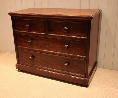 fig 1. Late 19th Century Solid Mahogany Low Chest Of Drawers
