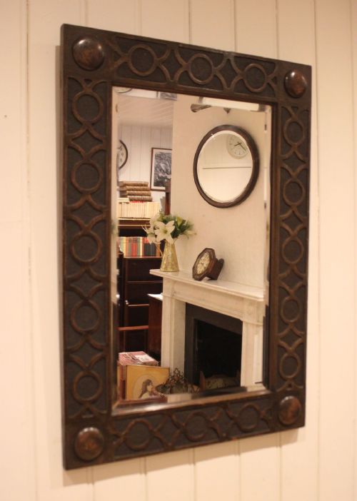 EDWARDIAN OAK WALL MIRROR
