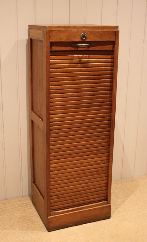 French Oak Single Tambour Front Filing Cabinet