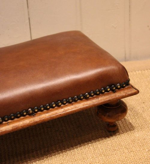 VICTORIAN WALNUT LEATHER LONG FOOT STOOL - ADDITIONAL PHOTO 8