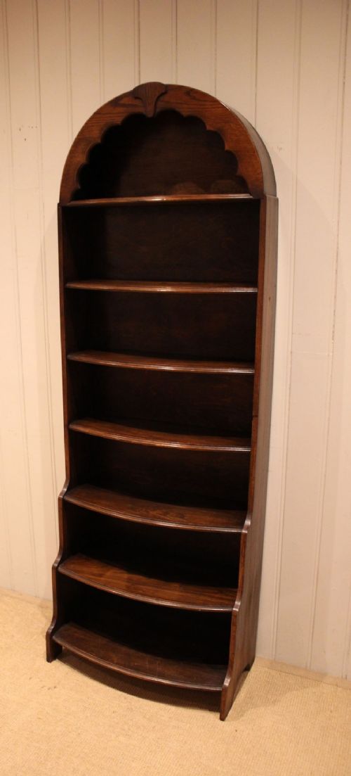 fig 1. Tall Oak Arch Top Open Bookcase