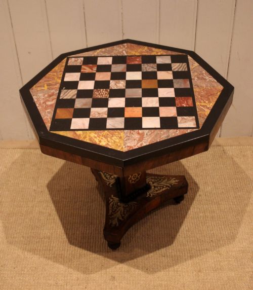 REGENCY ROSEWOOD SPECIMEN MARBLE TOP CHESS TABLE - ADDITIONAL PHOTO 1