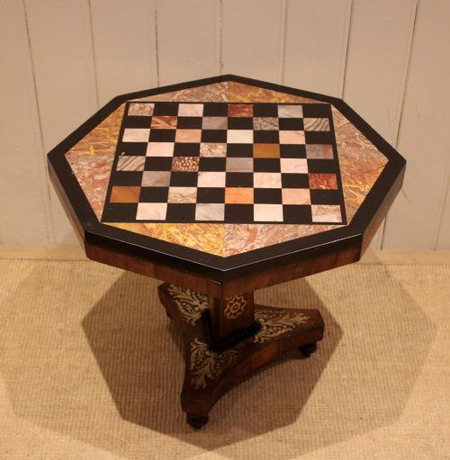 REGENCY ROSEWOOD SPECIMEN MARBLE TOP CHESS TABLE - ADDITIONAL PHOTO 2