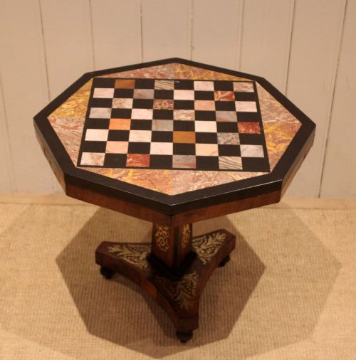 REGENCY ROSEWOOD SPECIMEN MARBLE TOP CHESS TABLE - ADDITIONAL PHOTO 3