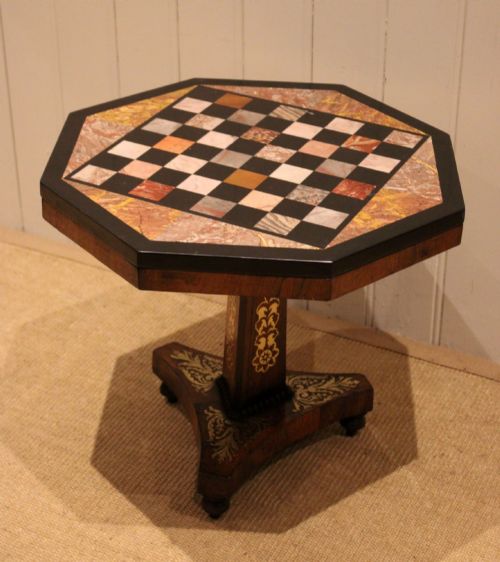 REGENCY ROSEWOOD SPECIMEN MARBLE TOP CHESS TABLE - ADDITIONAL PHOTO 4