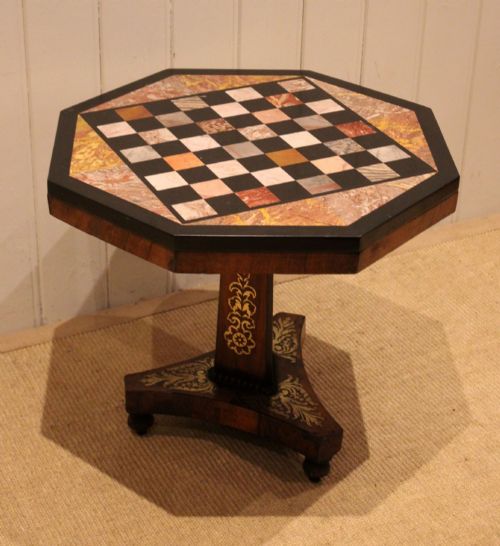 REGENCY ROSEWOOD SPECIMEN MARBLE TOP CHESS TABLE - ADDITIONAL PHOTO 5