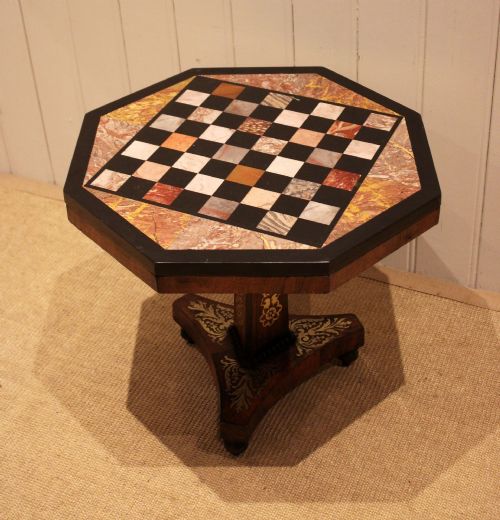 REGENCY ROSEWOOD SPECIMEN MARBLE TOP CHESS TABLE - ADDITIONAL PHOTO 6