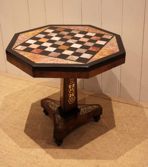 REGENCY ROSEWOOD SPECIMEN MARBLE TOP CHESS TABLE - ADDITIONAL PHOTO 7